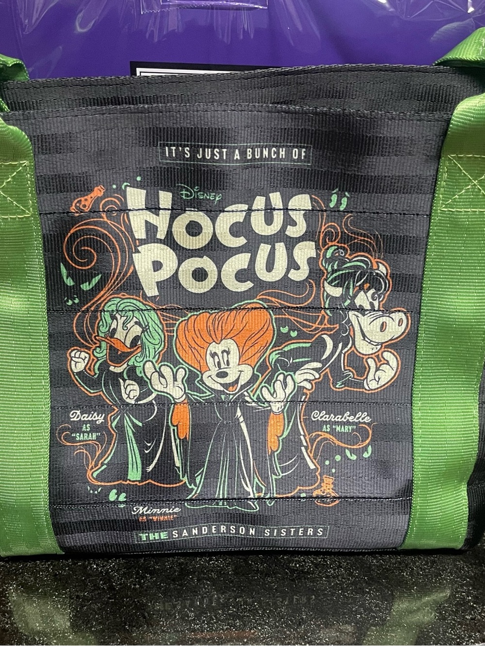 Harvey's seatbelt Disney Hocus Pocus Tote Bag - Black with Green Accents new